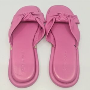 COACH Brooklyn Bright Barbie Pink and Gold Leather Sandals Slides sz 10